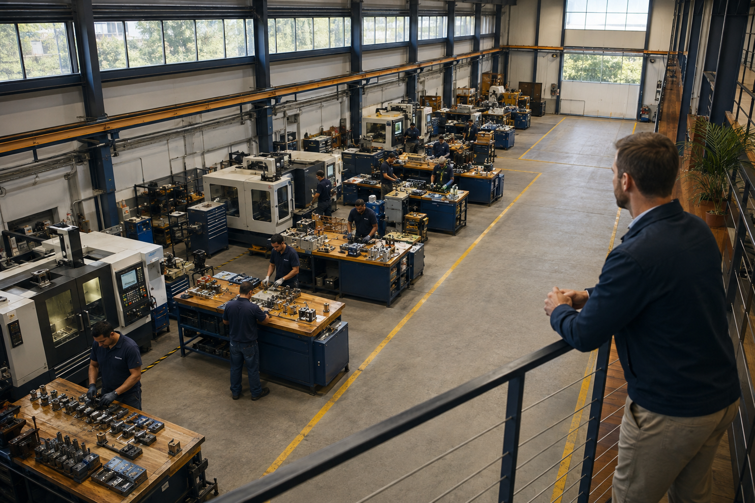Small business owner reviewing growing production line