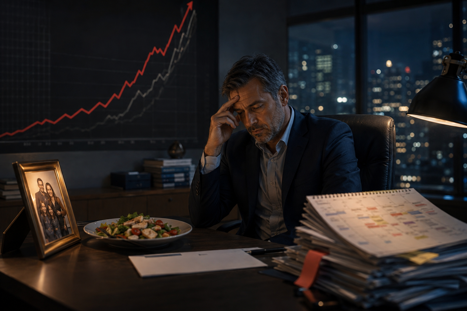 Exhausted business owner working late, illustrating the cost of chasing growth