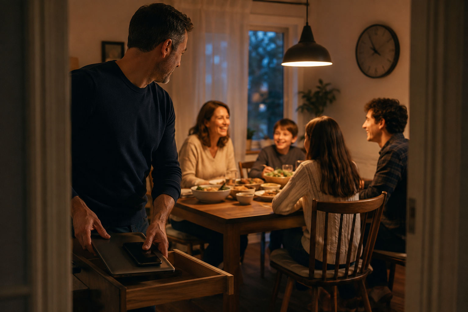Business owner spending time with family away from the office