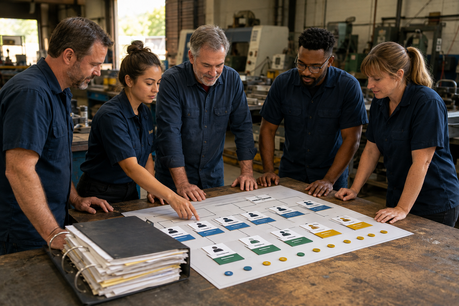Manager and employee reviewing a job description with KPIs listed