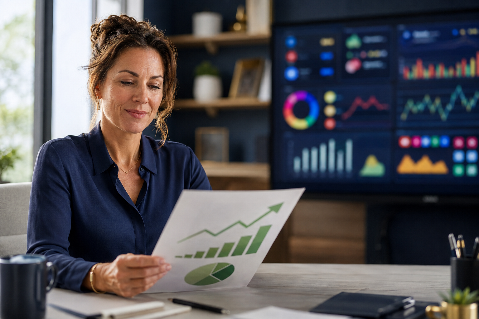 Business owner reviewing marketing spend and return on investment on a laptop