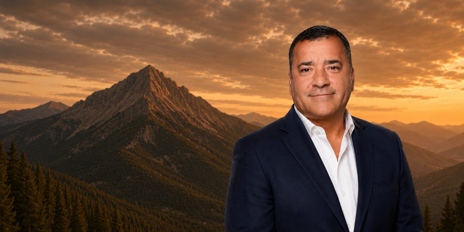 Anthony Carpenter of Compass Health Consultants standing on a mountain summit at sunset