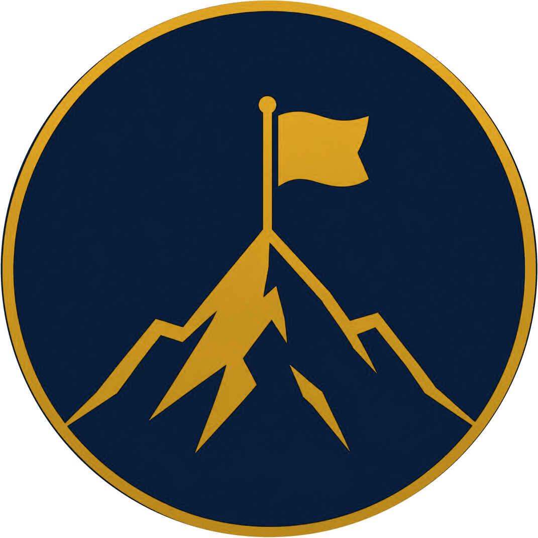 Gold mountain and flag icon